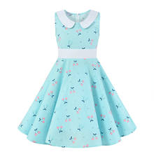 2021 vestido do vintage para crianças vd1151 rosa azul swing algodão retro cereja floral impressão vestido de verão para a menina bonito 2024 - compre barato