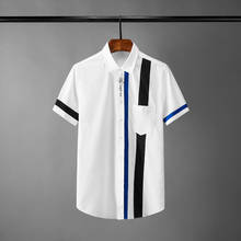 Minglu camisa masculina de verão, de luxo, design de retalhos, manga curta, camisa social casual da moda, slim fit, festa, camisas masculinas 2xl 2024 - compre barato