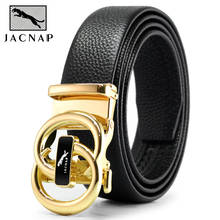 JACNAIP G Leather Belts For Men 3.5cm Width Fashion All-match Automatic Buckle Black Genuine Leather Belt Men's Belts Cow 2024 - buy cheap