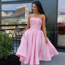 Strapless Short Pink Homecoming Dress Simple A-line Knee Length Gold Satin Prom Party Gowns Cocktail Dresses cocktail kleider 2024 - buy cheap