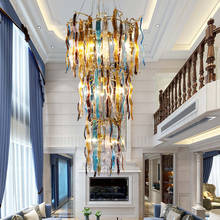 European light luxury glass blade stair long chandelier modern simple atmosphere villa duplex building hollow chandelier 2024 - buy cheap