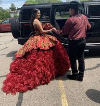 Luxury Burgundy Quinceanera Dresses Sweetheart Corset Gold Lace Sweet 16 Dress Brithday Ball Gown Prom Dress Organza Ruffles 2024 - buy cheap