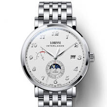 Швейцарские роскошные Брендовые мужские часы LOBINNI, автоматические механические мужские часы в виде чайки, с сапфировым стеклом и фазой Луны, многофункциональные мужские часы 2024 - купить недорого