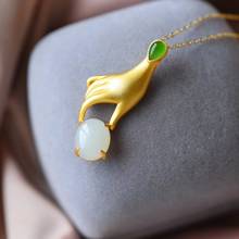 fashion Hetian Jade necklace for women jewelry real 925 silver frosted surface gold plated natural jade soft character date gift 2024 - buy cheap