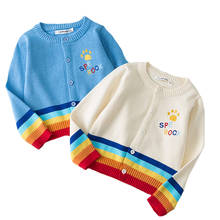 Cárdigan de algodón para niños y niñas, suéter de punto de arcoíris, suéteres cálidos de 1 a 7 años, ropa de otoño 2024 - compra barato