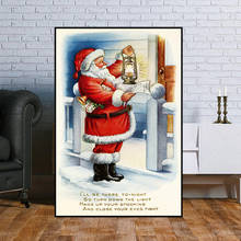 Pinturas en lienzo Vintage de linterna de Santa Claus, carteles e impresiones de Navidad, imágenes de Santa Claus para sala de estar, decoración del hogar, arte de pared 2024 - compra barato