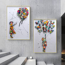 Pintura abstrata de borboleta e flor de menina, impressões de arte de parede, pôsteres, imagens em tela para decoração de casa, sala de estar 2024 - compre barato