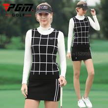 Roupa de golf para mulheres pgm, colete de malha xadrez com camiseta, saia lápis fina, roupa esportiva para lazer 2024 - compre barato