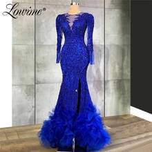 Luxury Royal Blue Mermaid Evening Dresses Formal Turkish Women Party Gowns Robe De Soiree Saudi Arabia Beaded Prom Dress Vestido 2024 - buy cheap