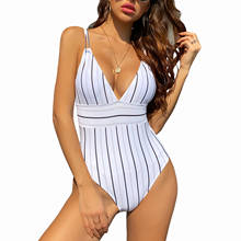 Women One-Piece Swimwear Girls Striped Deep V-Neck Sleeveless Bathing Suits for Summer Female Sexy Swimsuits 2024 - buy cheap