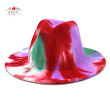 QBHAT Wide Brim Tie Dye Fedora Hats for Women Men Autumn Winter Ladies Vintage Fascinator Multicolor Panama Felt Jazz Hat 60 CM 2024 - buy cheap