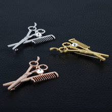 Comb Scissors Corsage Crystal Brooches Gold/Silver Color Barber Tools Metal Pins For Women Charms Brooches Party Jewelry 2024 - buy cheap