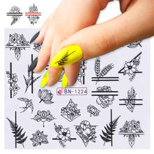 1 шт. черная Цветочная наклейка для ногтей слайдер Красочные Цветущие листья водные тату-дизайн ногтей покрытие для маникюра DIY Наклейка LEBN1213-1224-1 2024 - купить недорого