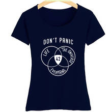 Футболка ZIIART с коротким рукавом для девушек и женщин, хлопковая рубашка с надписью «The Hitchhiker's Guide to the Galaxy, с надписью «не запаниковать», 42 номера 2024 - купить недорого