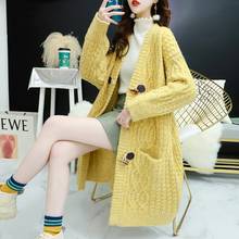 PEONFLY Women Cardigans Sweater V Neck Solid Loose Knitwear Single Breasted Casual Outwear Winter Jacket Coat 2020 Yellow 2024 - buy cheap