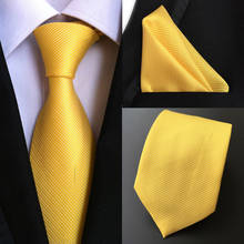 Factory Luxury Men's 100% Silk Tie Set Ties Handkerchief Pure Yellow Stripe Pocket Square Necktie Business Party Hanky Neck tie 2024 - buy cheap