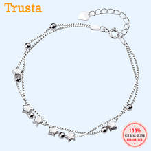Trustdavis pulseira popular de prata esterlina 925, pulseira fofa com camada dupla de estrela, bracelete para mulheres, casamento, prata 925, joias ds1211 2024 - compre barato