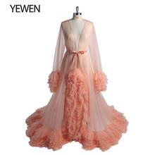 Salmon Tulle Evening  Dress Long Sleeves Maternity Dress Photo Shoot Photo Props Photography Gown Vestidos De Fiesta De Noche 2024 - buy cheap