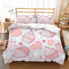Pink White Cupcakes Heart Shapes Comforter Cover with Pillowcase 2/3 Piece Kids Cartoon Food Bedding Set Adult Bedroom Bed Cover 2024 - buy cheap
