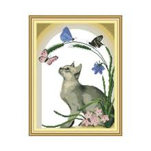 Cat and Butterfly Counted Cross Stitch Kits for Embroidery Kits 14CT 11CT DMC DIY Needlework Kits Stamped Cross Stitch Kits Sets 2024 - buy cheap