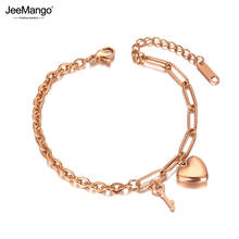 Jeemango pulseira com pingente de coração e chave, de aço inoxidável, feminina, boêmia, corrente de ouro rosa & ligação, joias jb20067 2024 - compre barato