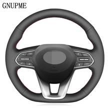 DIY Hand-stitched Black Artificial Leather Car Steering Wheel Cover for Hyundai Santa Fe 2019 2024 - buy cheap