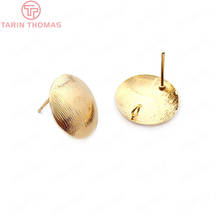6PCS 18MM 24K Gold Color Brass Striped Arc Surface Round Stud Earrings Pins High Quality Jewelry Findings Accessories 2024 - buy cheap