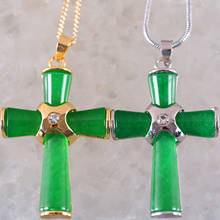 Pingente cruz jade verde pedra natural, feminino 26x38mm, para colar rkarticulado 2024 - compre barato