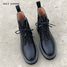 2020 New Genuine Leather Ladies Martins Women Lace Up Low Heel Casual Ankle Boots Shoes Woman Leather Short Boots Platform Boots 2024 - buy cheap