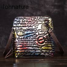 Johnature Cow Leather Women Small Bag 2022 New Handmade Letter Embossed Shoulder & Crossbody Bags Retro Ladies Bags 2024 - buy cheap