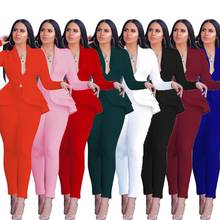 Women OL Office Two Pieces Sets V-neck Long Sleeve Ruffles Coat and Full Length Pants Ladies Business Clothing Sets 2024 - buy cheap