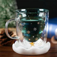 Nuevo vaso de vidrio doble para árbol de Navidad, taza de deseos de estrella, cafetera, zumo, vaso creativo de vidrio de alta temperatura con cubierta 2024 - compra barato