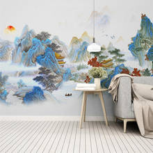 Personalizar nuevo estilo chino pintado a mano artístico paisaje clásico acepta Pared de pino personalizado gran Mural papel tapiz verde 2024 - compra barato