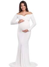 Fall Maternity Elegant Fitted Gown pregnant photo shoot clothing Long Sleeve V Neck Ruched Slim Fit Maxi pregnant Long Dress 2024 - buy cheap