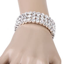 Pulseira diamante de strass com 3 fileiras, bracelete de noiva e casamento com abertura de punho 2024 - compre barato
