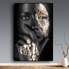 HD Print African Black and Gold Woman Oil Painting on Canvas Scandinavian Cuadros Posters and Prints Wall Art Pictures for Home 2024 - buy cheap