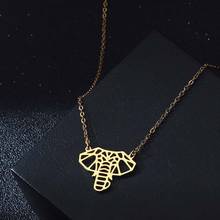 Hollow African Elephant Face Pendant Necklace For Women Origami Animal Lover Pet Handmade Stainless Steel Jewelry 2024 - buy cheap