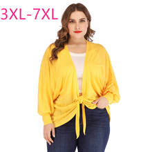 2021 New Spring Summer Women Plus Size Women Clothing Cardigan For Women Large Casual Loose Long Sleeve Bow Thin Coats Yellow - 2024 - buy cheap