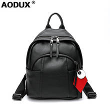 Aodux 100% couro de vaca genuína preto ferragem mulher mochila senhora menina camada superior real couro couro couro couro de bezerro mochila estilo 2024 - compre barato