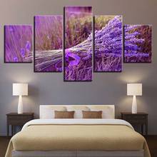 Prints Pictures Home Decor 5 Panel Plant Lavender Wall Art Modular Poster Abstract Paintings On Canvas For Living Room Frame 2024 - buy cheap