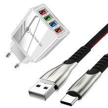 Cargador de teléfono USB QC 3,0, Cable de datos de carga rápida, 4 puertos, para Samsung S20, S10, Honor 30, 20, 10 Pro, Redmi Note 7, 8, 9 Pro, tipo C, 5A 2024 - compra barato