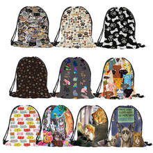 Popular Kitten Bone Print Drawstring Bags for Boy Girls School Supplies Satchel Backpacks Mochila Casual Travel Shoulder Bag 2024 - buy cheap
