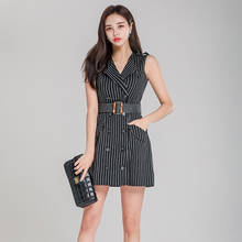 new arrival fashion korean style blazer dress women elegant summer temperament office lady work style striped slim a-line dress 2024 - buy cheap