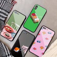 Caixa de telefone de vidro temperado sushi japonês bonito para o iphone 13 12 11 pro max 5 6 7 8 x xs xr xsmax escudo 12pro max capa 2024 - compre barato