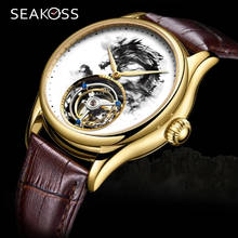 Great Chinese 12 Zodiac Dragon Men Hollow Tourbillon Watch Sapphire Dial Genuine Leather Mens Mechanical Wrist Watches SEAKOSS 2024 - buy cheap