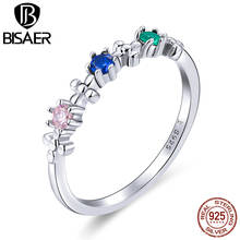 Anéis de zircônio bisaer 925, prata esterlina rosa azul verde, anéis de dedo cúbicos para mulheres joia ecr637 2024 - compre barato