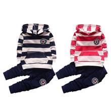Children Printed Long Sleeved 2PCS Clothes Suit Boys Girls Cute Hooded Tops Striped Sweater  + Trousers Pants Set 2024 - buy cheap