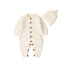 2 pçs crianças do bebê menino menina crianças tricô manga longa macacão roupas + chapéu outono inverno bebê meninos meninas cor pura 2024 - compre barato