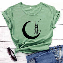 Футболка с изображением Полумесяца и Луны, забавная футболка из 100% хлопка, футболки с изображением Луны, футболки с изображением природы, футболки с изображением леса на ночь 2024 - купить недорого