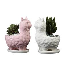Nordic cerâmica alpaca vaso de flores com bandeja decorativo criativo bonsai suculentas plantas pote animal estatueta vaso decoração da sua casa 2024 - compre barato
